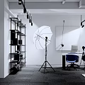 Modern Public Office Interior Design With Workstations Desk Chairs Bookshelf And Lighting