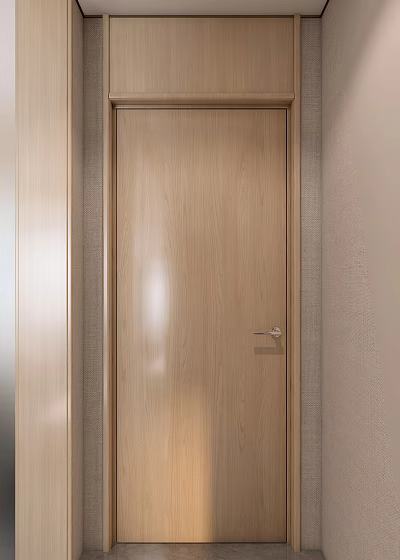 Modern Wooden Swing Door With Natural Finish And Metal Handle Design 3d model
