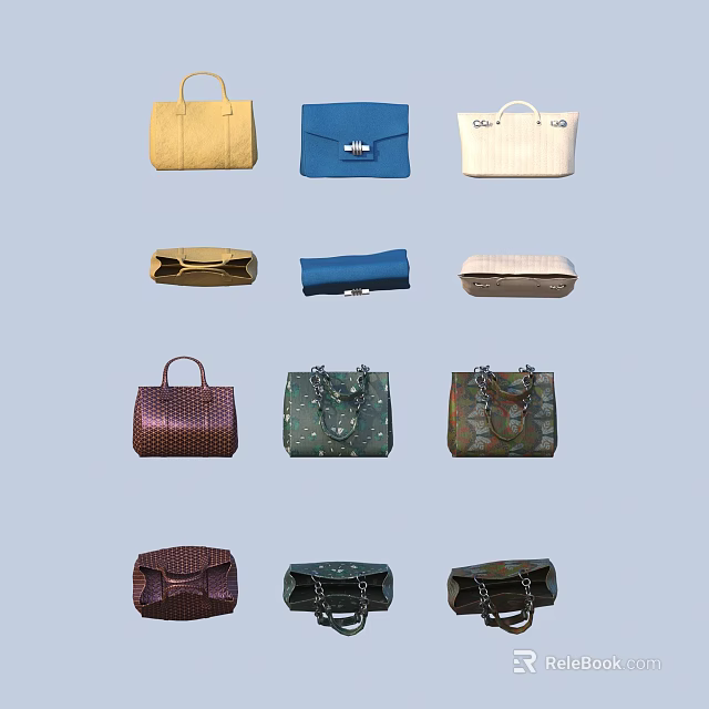 Fashionable Assorted Color Handbags And Luggage With Various Styles Quality Materials And Designs 3d model 