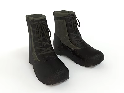 High Top Black and Green Boots with Lace Up Design and Thick Rubber Sole for Outdoor Wear 3d model