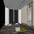 Elegant SPA Sauna Room Interior With Massage Bed Decorative Art And Warm Lighting