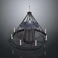 Rustic Metal Chandelier With Conical Top Circular Base And Candle Shaped Lights
