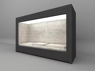 Black Display Cabinet with Glass Door Top Lighting Internal White Platforms and Brick Wall Background 3d model