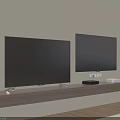 Modern Wall Mounted Flat Screen TVs With Wooden Shelf And Home Electrical Appliances