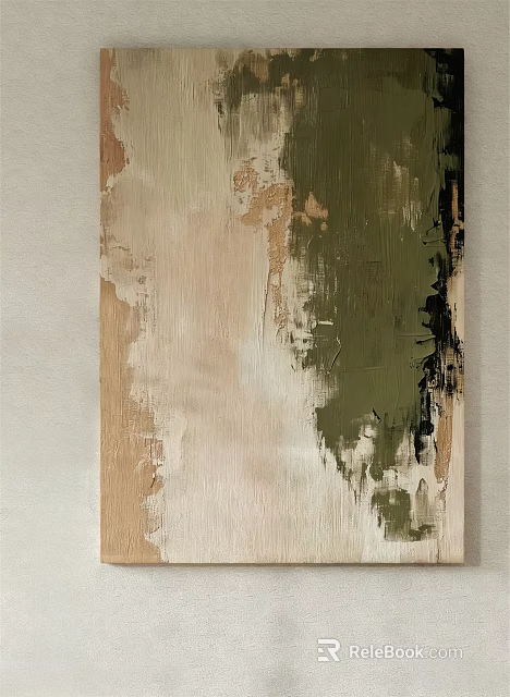 Modern Abstract Painting With Green Beige Brown Brushstrokes And Textured Layers For Wall Decor 3d model 