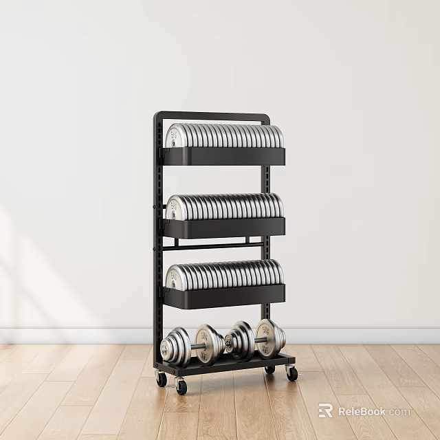 Dumbbell Rack With Dumbbells In Bright Indoor Space 3d model 