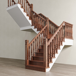 New Chinese Stairs Wooden Handrail Stairs 3d model