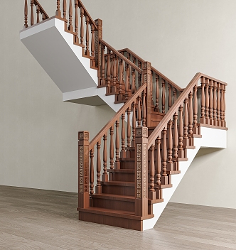 New Chinese Stairs Wooden Handrail Stairs 3d model