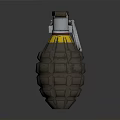 Military Hand Grenade With Textured Metal Body Yellow Stripe And Safety Pin