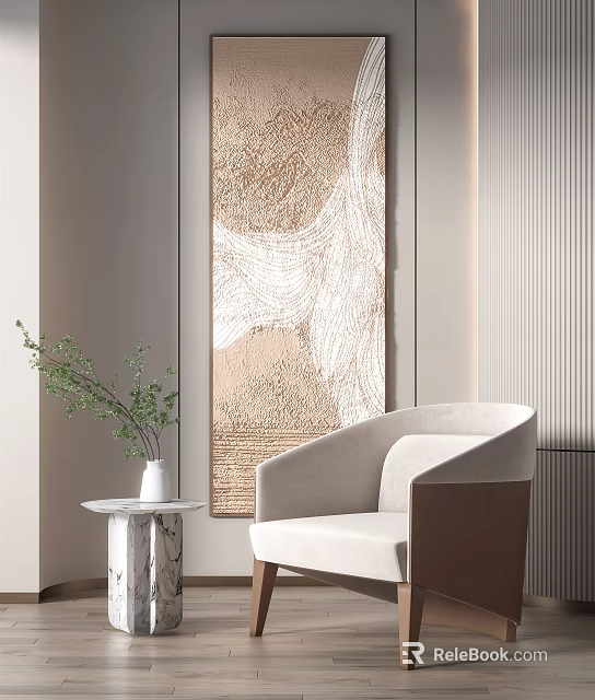 Elegant Modern Single Sofa Interior With Green Plant And Side Table Decor 3d model 