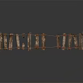 Wooden Bridge Structure With Planks Pillars And Rope Railings On Simple Background