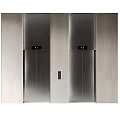 Modern Elevators With Sleek Silver Exterior And Wooden Wall Panels 3d model