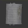 Metal Industrial Trash Bin With Lid And Wheels On Dark Background