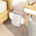 Modern Public Facility White Trash Can With Open Lid In Indoor Corner Area