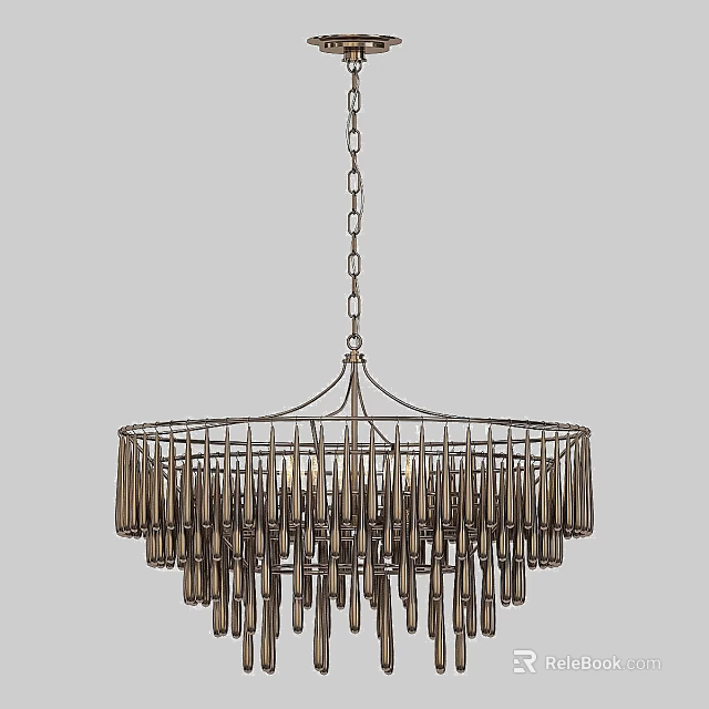 Modern Brass Chandelier With Circular Frame And Cylindrical Metallic Drops 3d model