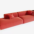 Red Modern Sectional Sofa Featuring Soft Cushions and Upholstered Minimalist Design 3d model