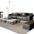 Modern Leather Sofa Coffee Table Set With Marble Top Pillows And Ottoman Rug