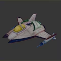 Futuristic White And Blue Spaceship With Yellow Cockpit Wings And Missile
