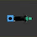Green Scooter Motorcycle With Blue Storage Box And Black Helmet On Dark Background