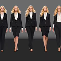 Group of Five Blonde Women in Black Suits and White Shirts Standing