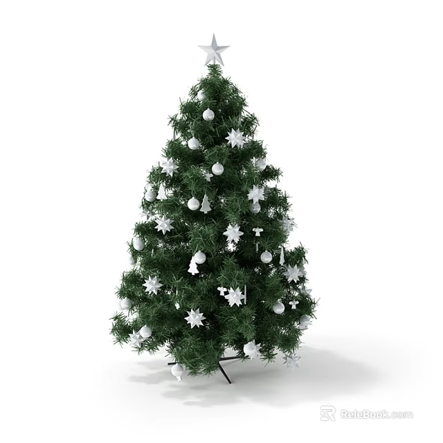 Christmas Tree Decorative Ornament Set With White Snowflakes And Balls 3d model 
