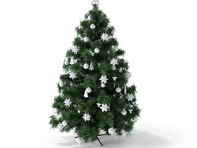 Christmas Tree Decorative Ornament Set With White Snowflakes And Balls 3d model