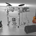 Collection of Musical Instruments with Electric and Acoustic Guitars Drum Set and Speaker