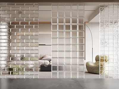 Modern Interior Room Divider With Transparent Glass Blocks And Grid Design Structure 3d model
