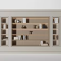 Modern Built in Bookcase Interior With Light Toned Shelves Books Vases And Sculptures