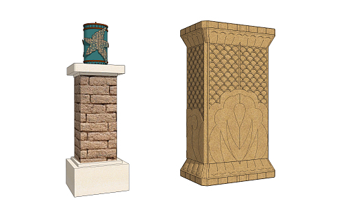 New Chinese Style Column Head Column Pier Decoration Column Head Lamp Lighter Ruler Knife 3d model