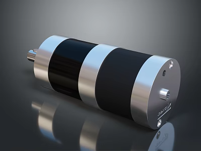 Black And Silver Cylindrical Metal Mechanical Device With Shiny Surface And End Connectors 3d model