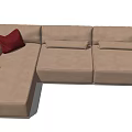Beige L Shaped Sectional Sofa With Red Cushion And Side Table 3d model