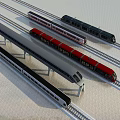 Modern Metro Trains On Multiple Railway Tracks With Different Color Designs
