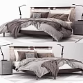 Double Bed with Gray Bedding Decorative Pillows Nightstand and Table Lamp in Modern Bedroom