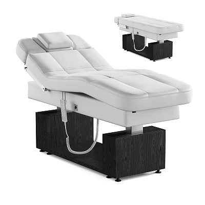 Electric Adjustable Medical Examination Table With White Padded Surface Black Wooden Base And Ergonomic Design 3d model