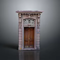 Classic Wooden Entrance Door With Carved Details And Stone Frame Design