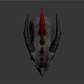 Gray Dragon Head Featuring Red Neck Horns Spikes And Blue Eyes