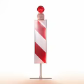 Red And White Striped Traffic Bollard With Red Warning Light On Top