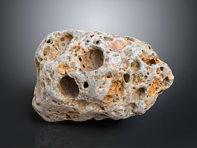 Natural Porous Stone with Irregular Holes and Gray Orange Surface Texture 3d model