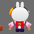 Cute Cartoon Rabbit With Pink Ears Red Vest Yellow Decoration And Small Brown Bear Toy