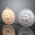 Two Sun Face Badges Gold And Silver With Radiant Edges And Reflective Surface 3d model
