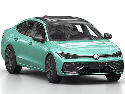 Light Green Volkswagen Sedan With Black Roof Black Wheels And Pro Badge 3d model