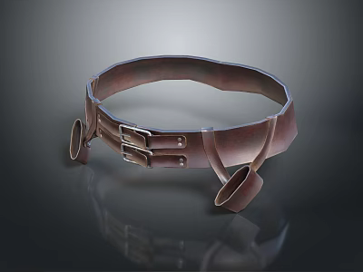 Brown Leather Belt With Metal Buckle And Adjustable Straps And Loops 3d model