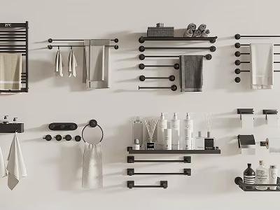 Modern Bathroom Cabinet Rack With Multiple Towel Racks Shelves And Toiletries 3d model