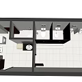 Public Restroom Interior With Modern Stalls Sinks Tiled Floor And Mirrors