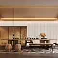 Japanese Style Tea Room Interior With Wooden Table Chairs Shoji Screen And Warm Lighting