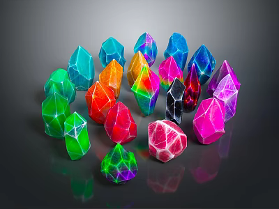 Colorful Polyhedral Crystals With Vibrant Colors And Geometric Shapes On Dark Background 3d model