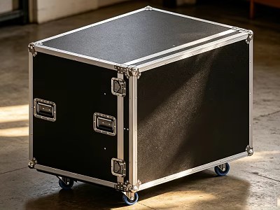 Black Hard Shell Equipment Case With Aluminum Trim And Rolling Casters 3d model