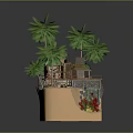 Miniature Tropical 3D Scene With Palm Trees Hut Pool And Sandy Decorative Base