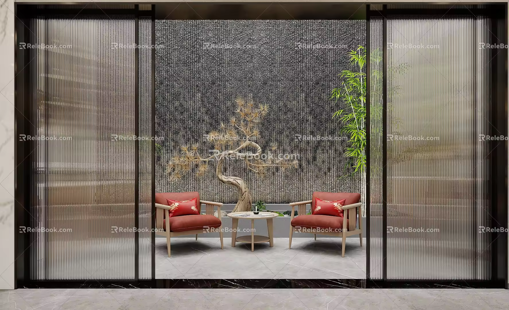 New Chinese Style Balcony Small View 3d model